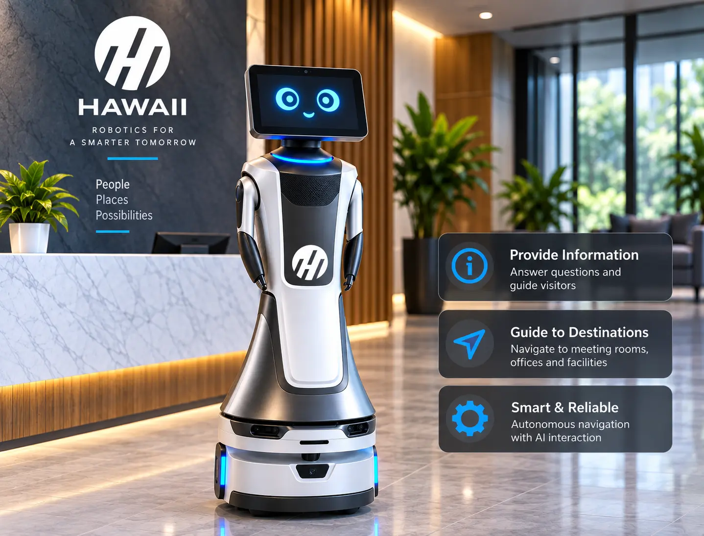 Reception robot at a front desk